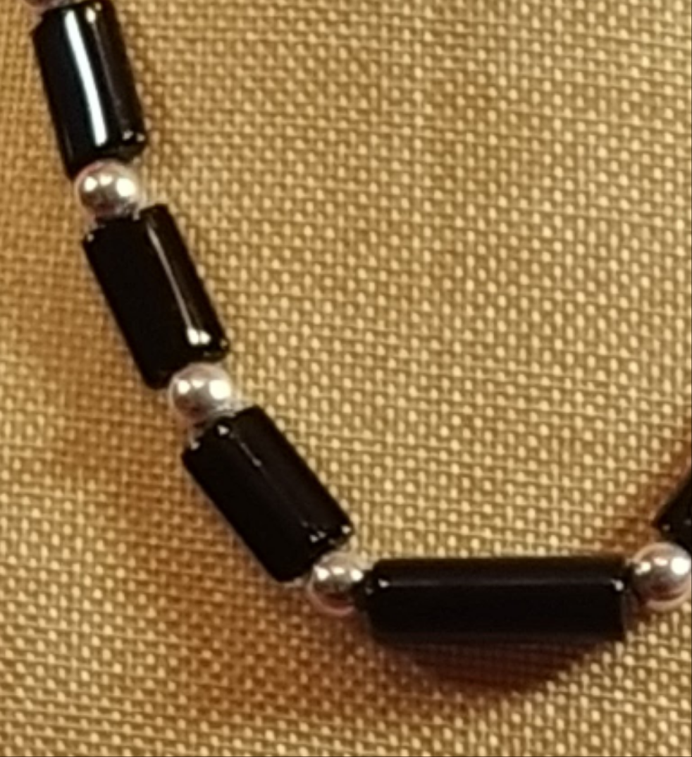 Almohadillas y cilindro en obsidiana con perlas de plata - Collar princesa