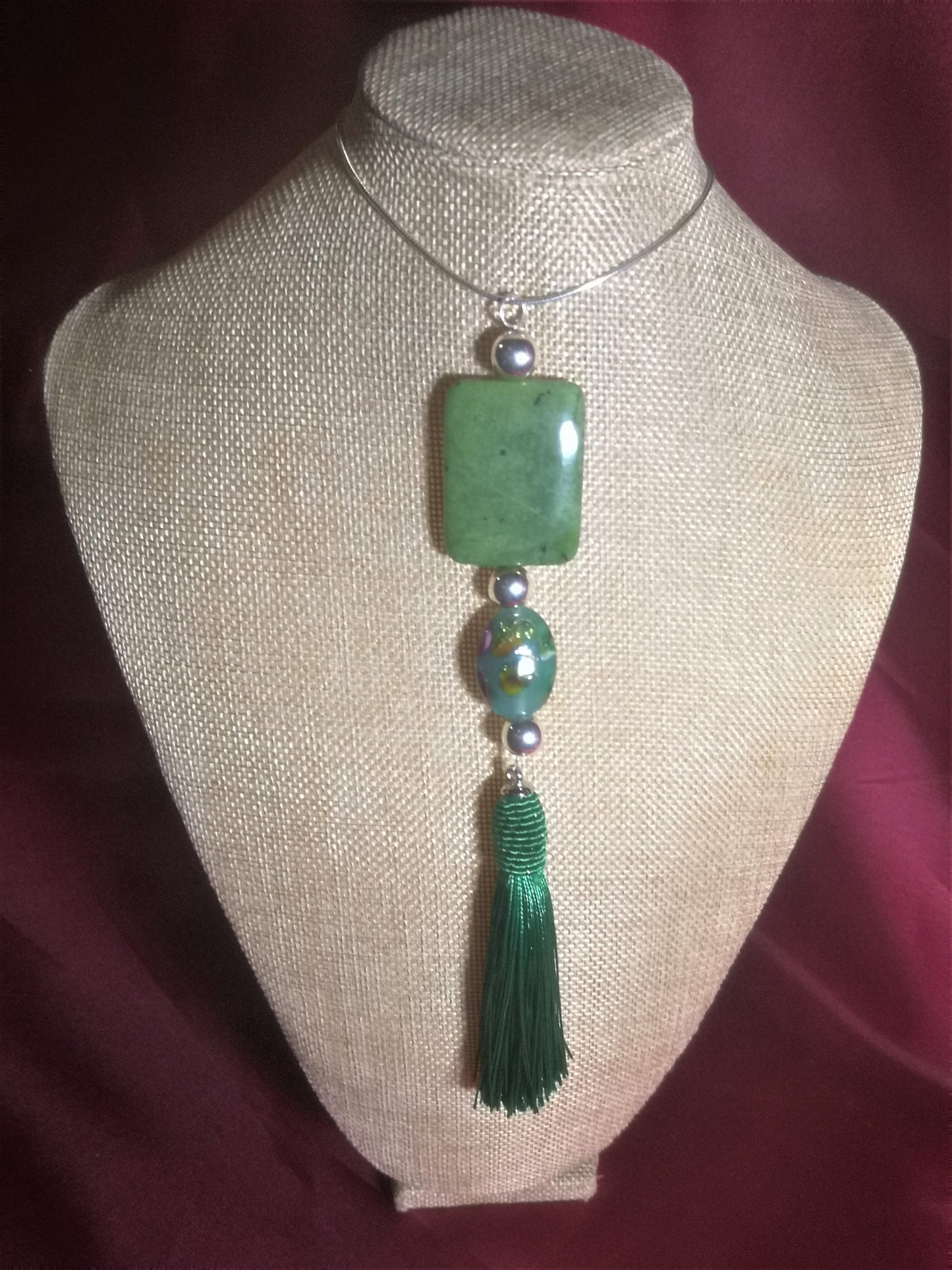 Cristal de Murano, Jadeita y Plata - Gargantilla