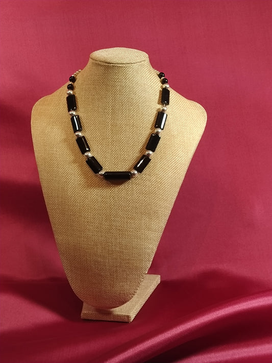 Almohadillas y cilindro en obsidiana con perlas de plata - Collar princesa